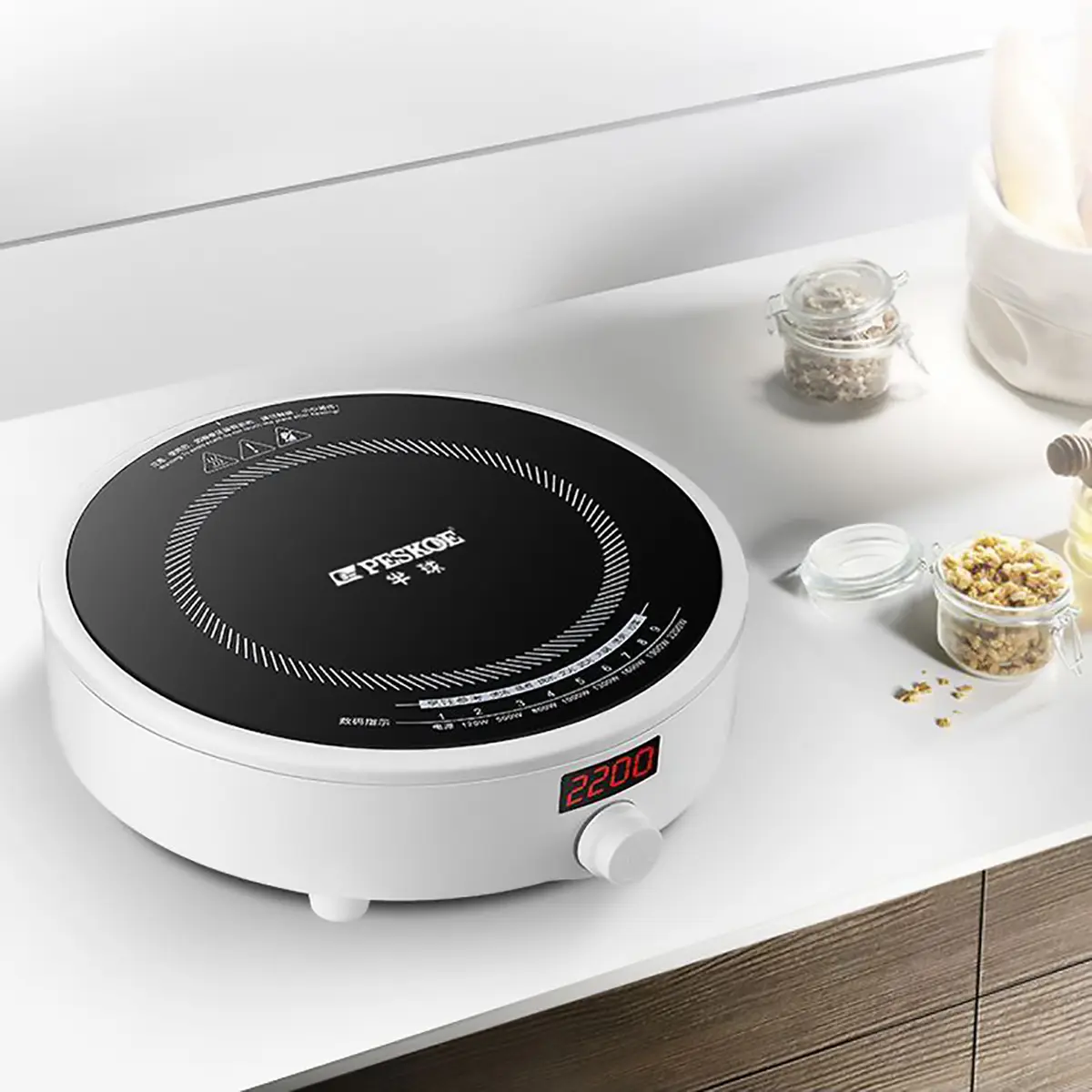 Bếp từ đơn tròn 2200W - 3000W mặt kính cường lực phím cơ chế độ an toàn - Bếp Điện