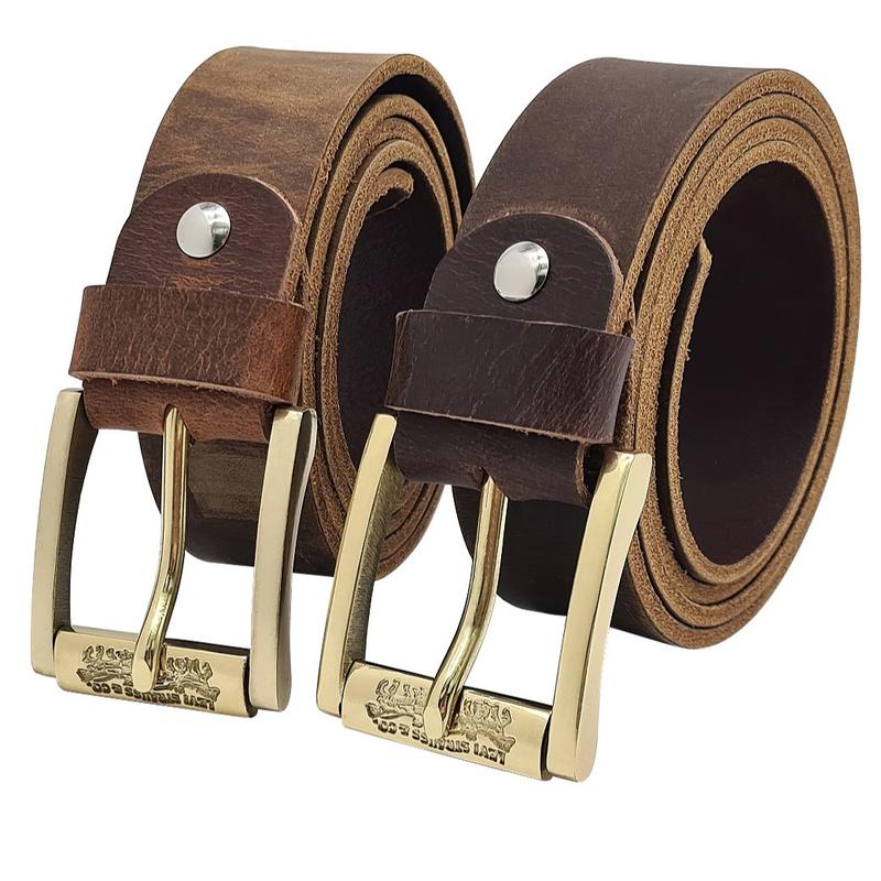 Thắt lưng nam da bò sáp DHM-038 | Mặt khoá kim đầu đồng nguyên khối xoay 360 | Bảo hành 12 tháng