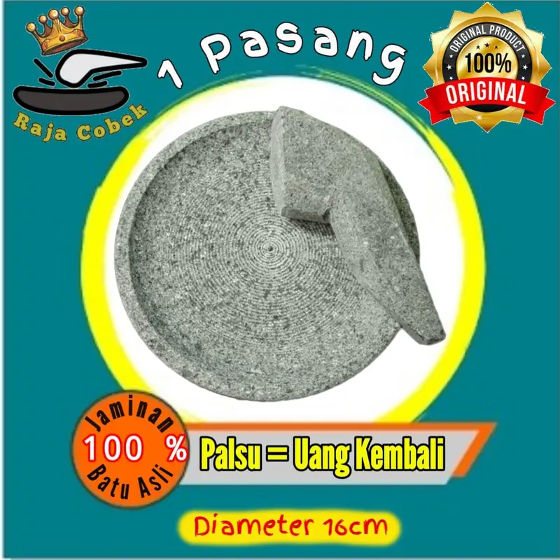 Cobek Batu Asli 100% Ukuran 16cm - Coet Batu kali Hitam Original - Tidak Rontok 0