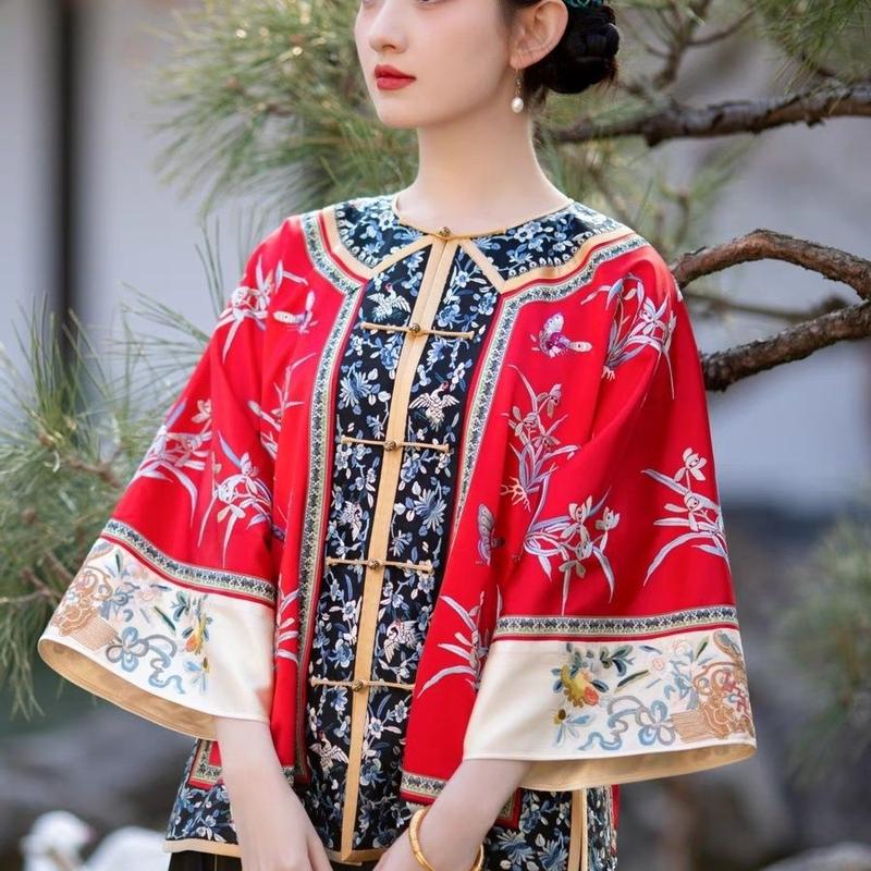 Quần Áo Nữ Triều Thanh, Quần Áo Han Chính Hãng, Thiết Kế Gege Triều Thanh, Cổ Tròn, Váy Mặt Ngựa, In Công Nghiệp Nặng 4
