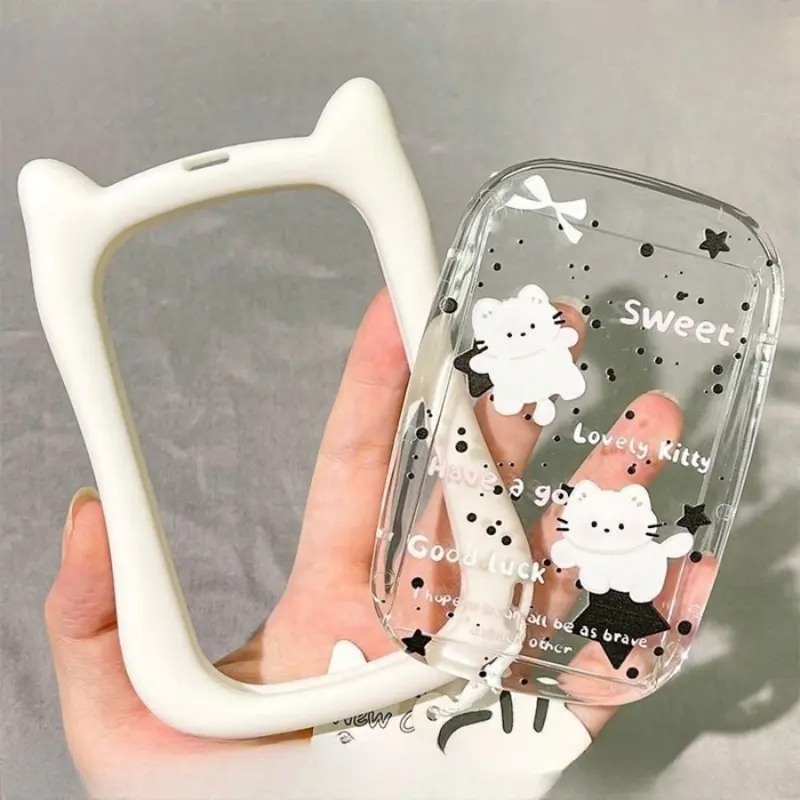 Hộp Đựng Ảnh, Thiết Kế Trong Suốt Dễ Thương, Mặt Dây Chuyền Túi Acrylic Kawaii, Với Thiết Kế Tai Mèo, Cầm Tay, Bảo Vệ Thẻ ID 3