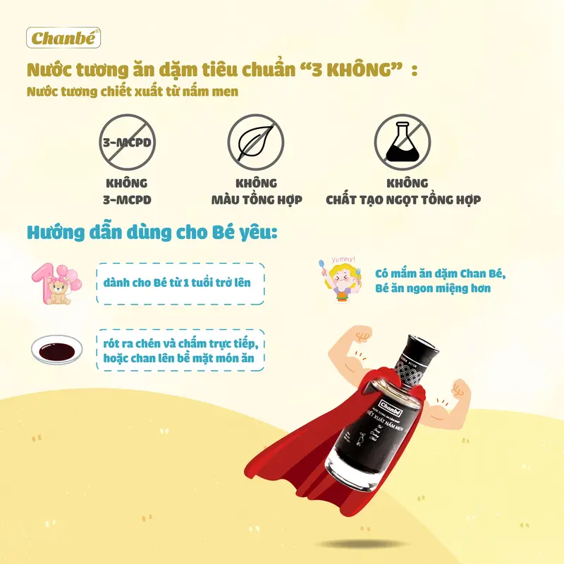 Nước tương ăn dặm chiết xuất nấm men tiêu chuẩn "3 Không" thương hiệu Chan Bé chai 100ml thủy tinh 1