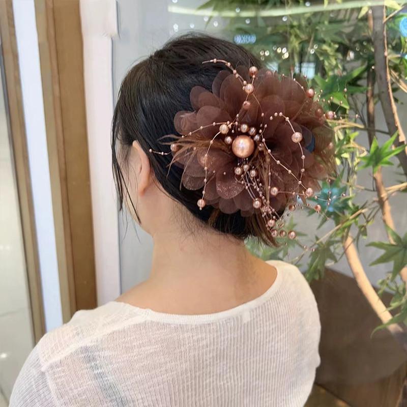 Product Introduction of Elegant Design, Mesh Flower Barrettes, Lady, South Korea Style, with Pearl and Shark Tassel, Fashion, Suitable for Baby Girl Horse Hair, Hair Accessories 13