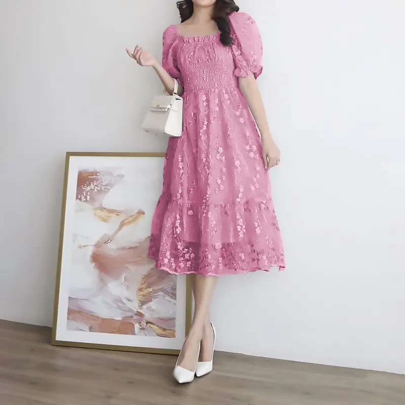 MELDY MINI DRESS Natal Brokat Terbaru | Rekomendasi Baju Pesta Kondangan Wanita Simple Elegan Mewah Ala Gaya Korea Terkini Karet Smoke Gaun Casual Remaja Dewasa 5
