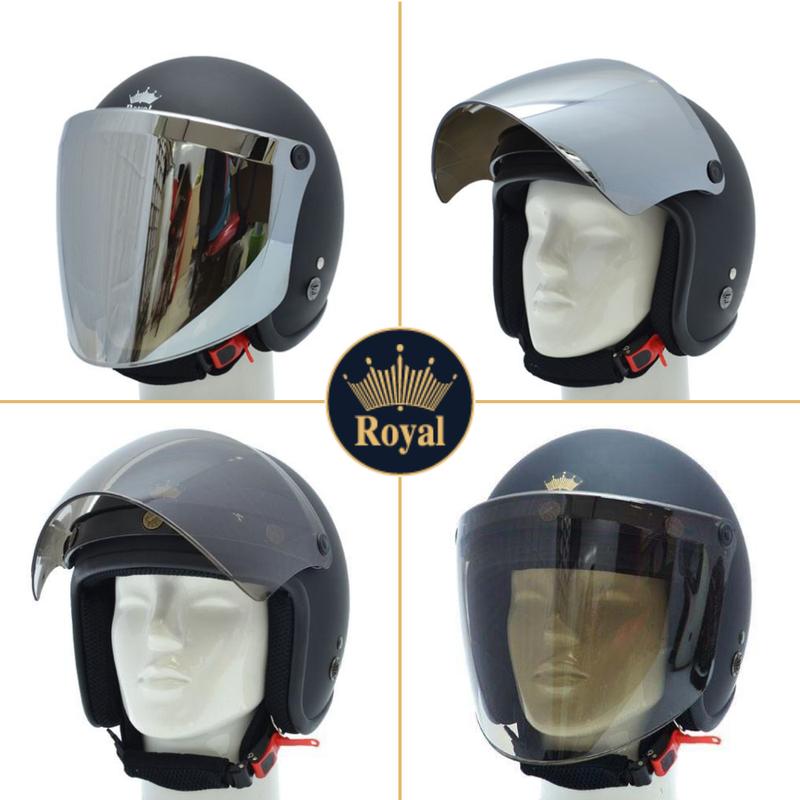  Kính nón bảo hiểm 3 4 1 2 chính hãng royal - Kính Flat dài gắn mũ bảo hiểm 3 4 che kín mắt có thể mở lên xuống được Helmet 