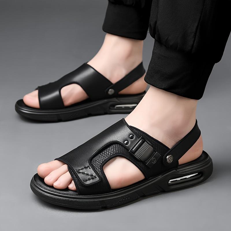 [Black Sandals] Black Breathable Men's Sandals | Versatile, Air-Cushioned Sole, Adjustable Strap for Comfort - Ideal for Outdoor, Beach & Casual Wear 0