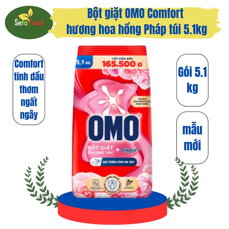 Bột giặt OMO Comfort tinh dầu thơm ngất ngây xoáy bay vết bẩn và hương thơm bền lâu túi 5.1kg Làm Sạch xà phòng giặt quần áo