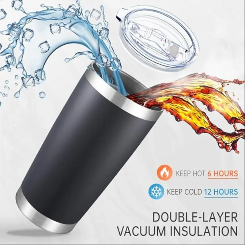 20oz Vacuum Flask, Large Capacity Stainless Steel Insulated Coffee Cup, Portable Travel Coffee Cup with Lid, Drinking Cup for Home Office, Drinkware 2