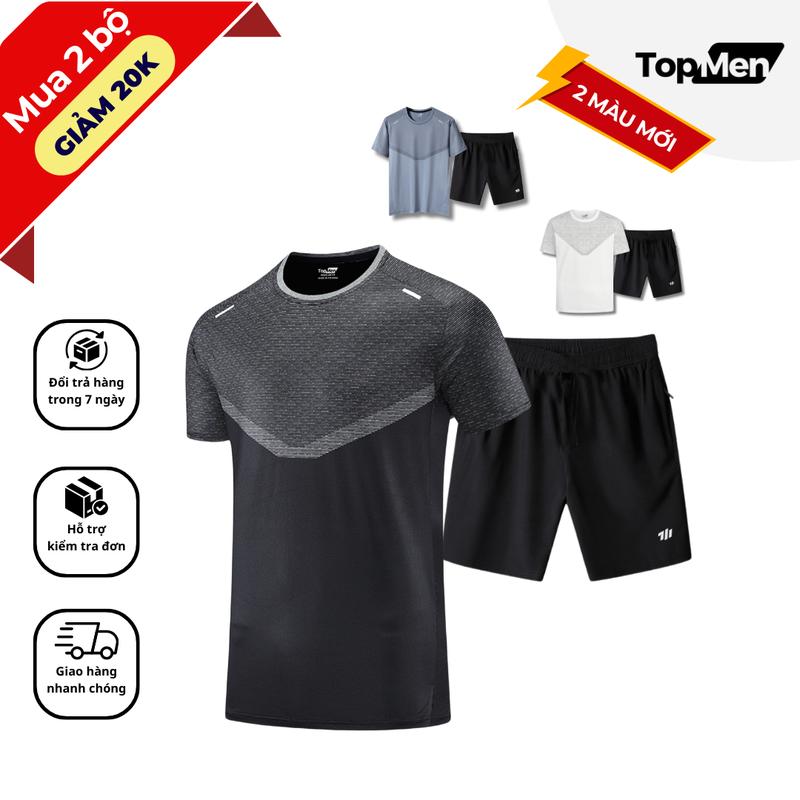 Bộ quần áo thể thao in ngực chữ V họa tiết Top Men Việt Nam D-03, Sport Rehular Fit, 3 màu độc đáo, đủ size tới 100 cân, vải thun có lỗ thông hơi thoáng mát
