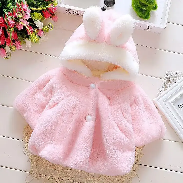 Áo khoác lông tai thỏ có mũ trùm ấm cho bé gái 5