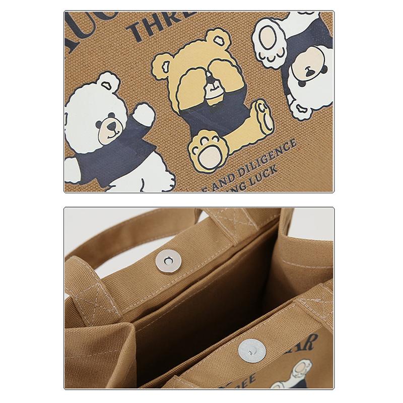 Product Introduction of Cartoon Cute Printed Pattern Canvas Handbag Office Worker Lunch Bag Tote Bag Picnic Drink Bag Portable Outdoor Food Bags 14