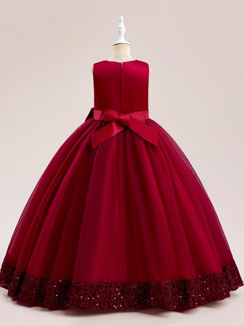 Product Introduction of Girl's Big Bow Decor Sleeveless Sequins Party Dress, Elegant Round Neck Fit & Flare Dress for Wedding Party, Kids Clothes for All Seasons, Girl Clothes 15