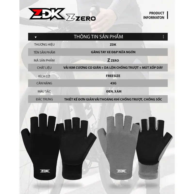 Găng Tay Xe Đạp Nửa Ngón ZDK Z Zero Thoáng Khí, Chống Trơn Trượt |Voisport1  Bao Tay 1