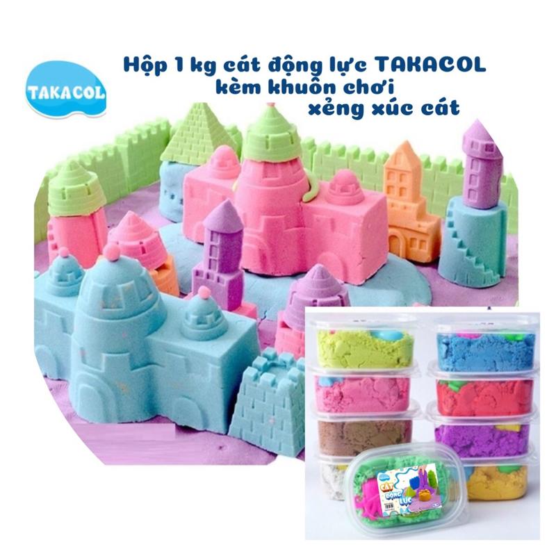 Hộp 1 kg cát động lực Takacol có khuôn chơi,xẻng xúc cát hàng Việt Nam ,không dính tay không ta màu an toàn cho bé đồ chơi cho bé 