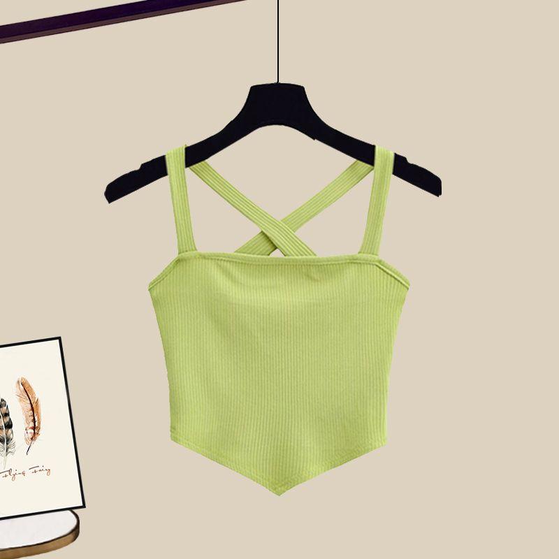 Product Introduction of plus Size Women's Summer Suit Female 2024 New Slim Korean Style Shirt Cross Tank Top Wide Leg Pants Three-Piece Suit Suit 10