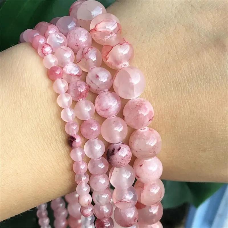 Product Introduction of Natural Stone Cherry Veins Chalcedony Jades Beads Round Loose Spacer Beads For Jewelry Making DIY Bracelet Necklace Beads 5