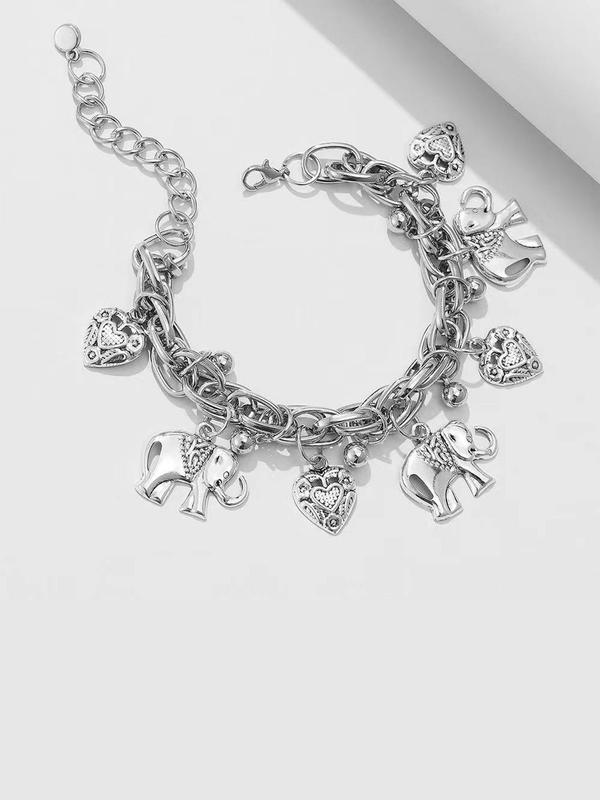 Women's Boho Style Elephant & Heart Design Anklet, Fashionable Retro Anklet for Women & Girls, Trendy All-match Vintage Body Jewelry As Gift for Summer Decor, Accessories for Vacation 2