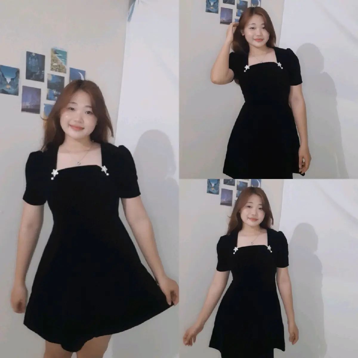 (ảnh Tamia.store)đầm nữ dáng ngắn chất nhung đính charm có đệm ngực.