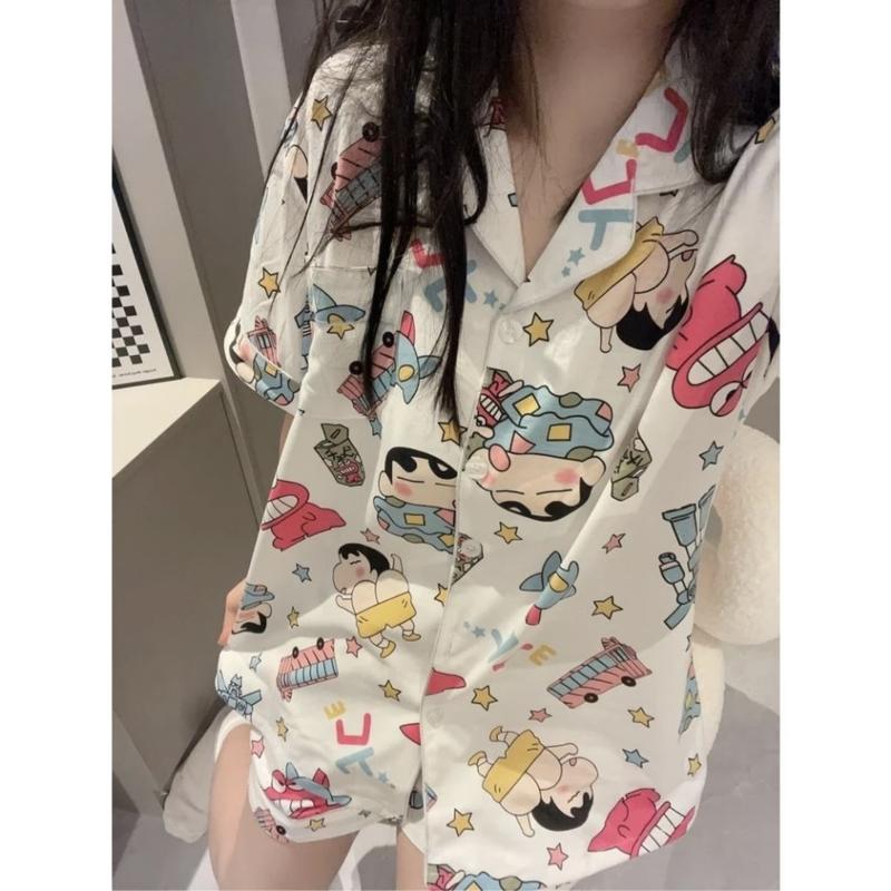 Pijama Nữ Set Áo Kèm Quần Fom Rộng Bộ mặc ở nhà Chất Liệu Kate Thái Mát Kem - Women Quần Ngủ Áo Ngủ