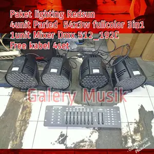 Paket Lampu Parled Mrek Redsun( 4unit Parled 54x3w RGB Fullcolor + Mixer Dmx 512_192C + bonus kabel 4set ) Real gambar dan video