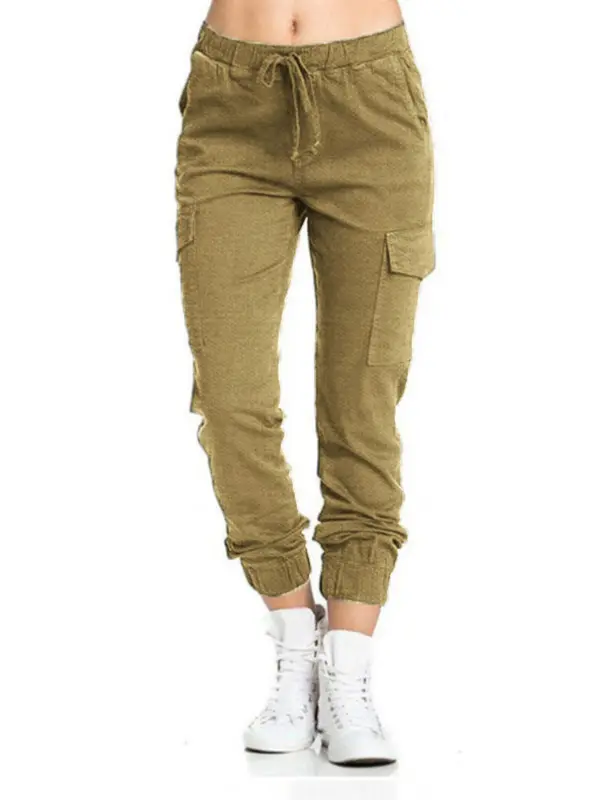 Women's Minimalist Solid Tie Front Elastic Waist Cargo Pants, Lady Basic Casual Comfort Jogger Cargo Pants for Daily Wear, Womenswear Trouser, Pants for Men, Summer Outfits 2024, Ladies Bottoms for Summer 1