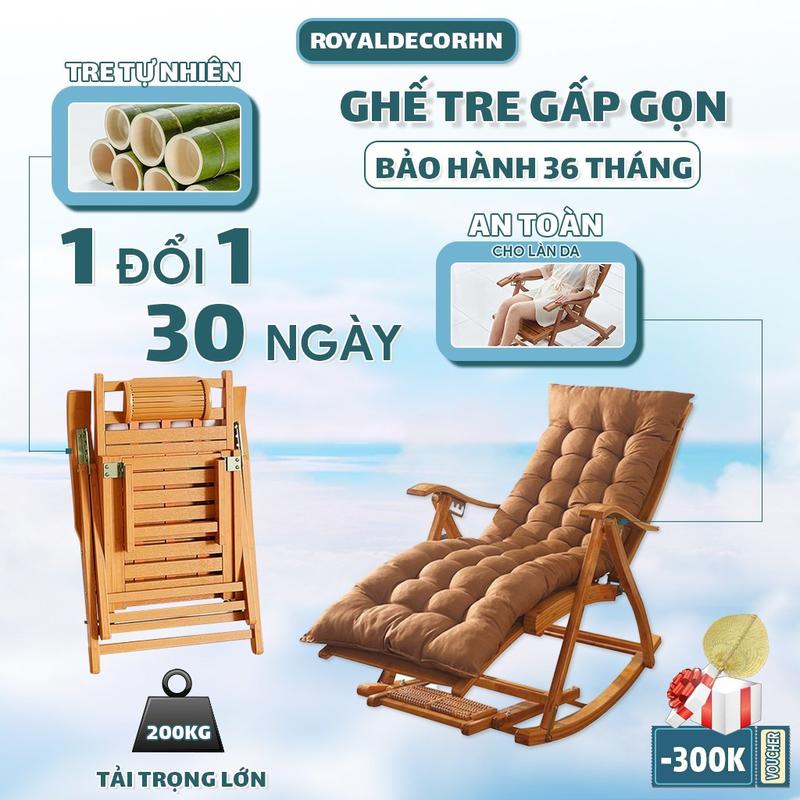 [QUÀ TẶNG ÔNG BÀ BỐ MẸ] Ghế Tre Thư Giãn Bập Bênh kèm đệm , Ghế Tựa Gấp Gọn Có Massaga Chân, Ghế Tụa Lưng Thư Giãn Bảo Hành 36 Tháng