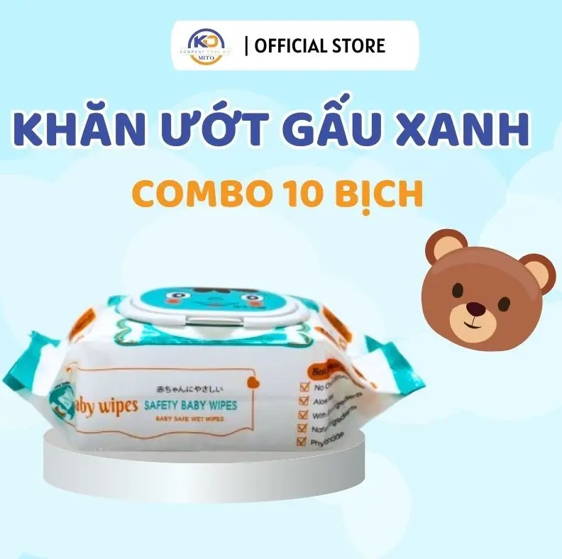 [Combo 10 Bịch] Khăn Ướt Gấu 600gr, Khăn Ướt Giá Rẻ Dạng Khổ Lớn Chất Liệu Vải Chấm Bi Không Mùi An Toàn Cho Bé