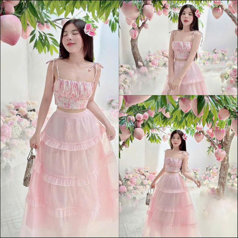 Sét váy bèo 4 tầng có lót phối áo 2 dây in hoa duyên dáng quyến rũ nữ tính dịu dàng phù hợp với mọi phong cách 0