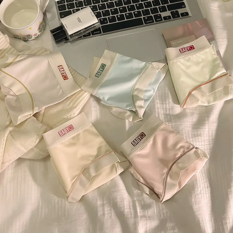 【SS24】New Soft Elastic Ice Silk Skin-Friendly Cotton Crotch Underwear Women's Simple Women's Mid-Waist Seamless Briefs-2268