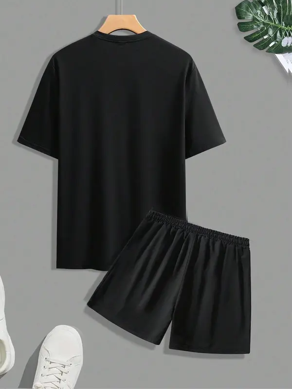 【Plus Size】 Men's Basketball Print Short Sleeve Graphic Tee & Shorts Two-piece Set, Regular Fit Casual Round Neck T-shirt & Track Shorts, Men's Summer Clothes 1