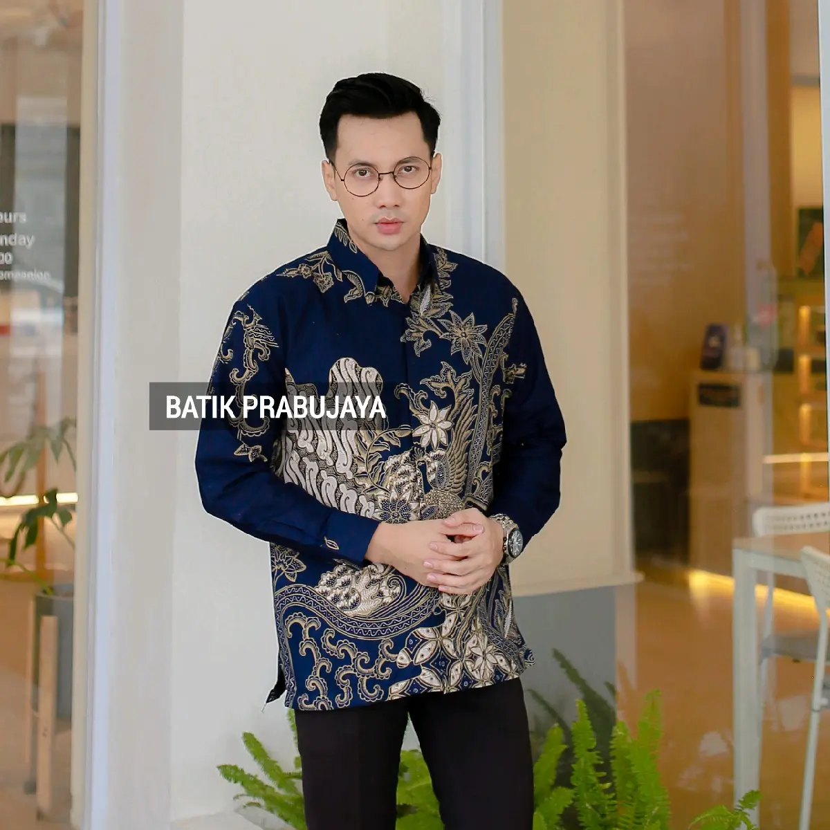 SELING NAVY Baju Batik Pria Modern Lengan Panjang Full Furing Katun Lembut Biru Navi