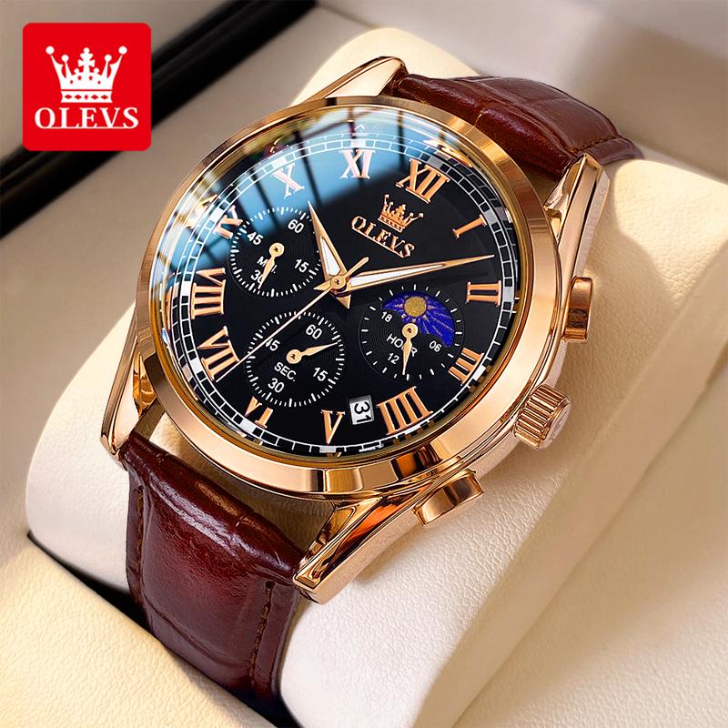 OLEVS Đồng hồ nam Lịch chuyển động thạch anh Mặt số phát sáng chống thấm nước Đeo Tay Watch 2871
