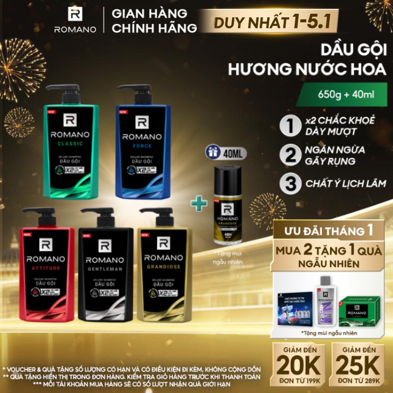 DUY NHẤT 1-5.1 TẶNG LĂN KHỬ MÙI 40ML Dầu Gôi Chăm Sóc Tóc Hương Nước Hoa cho nam Romano Classic Attitude Grandiose 650g Chai Tặng Lăn Mùi Ngẫu Nhiên