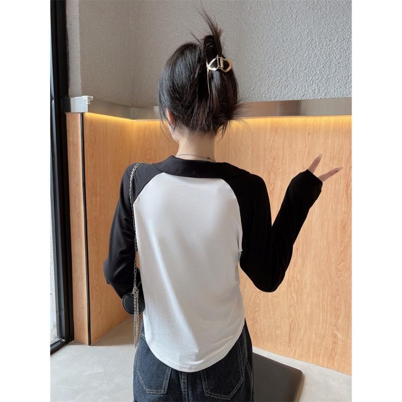 Áo thun nữ dài tay áo thun kiểu polo cổ bẻ tăm co giãn kiểu dáng basic A197 PANOSI Women Top Voi Voan 2