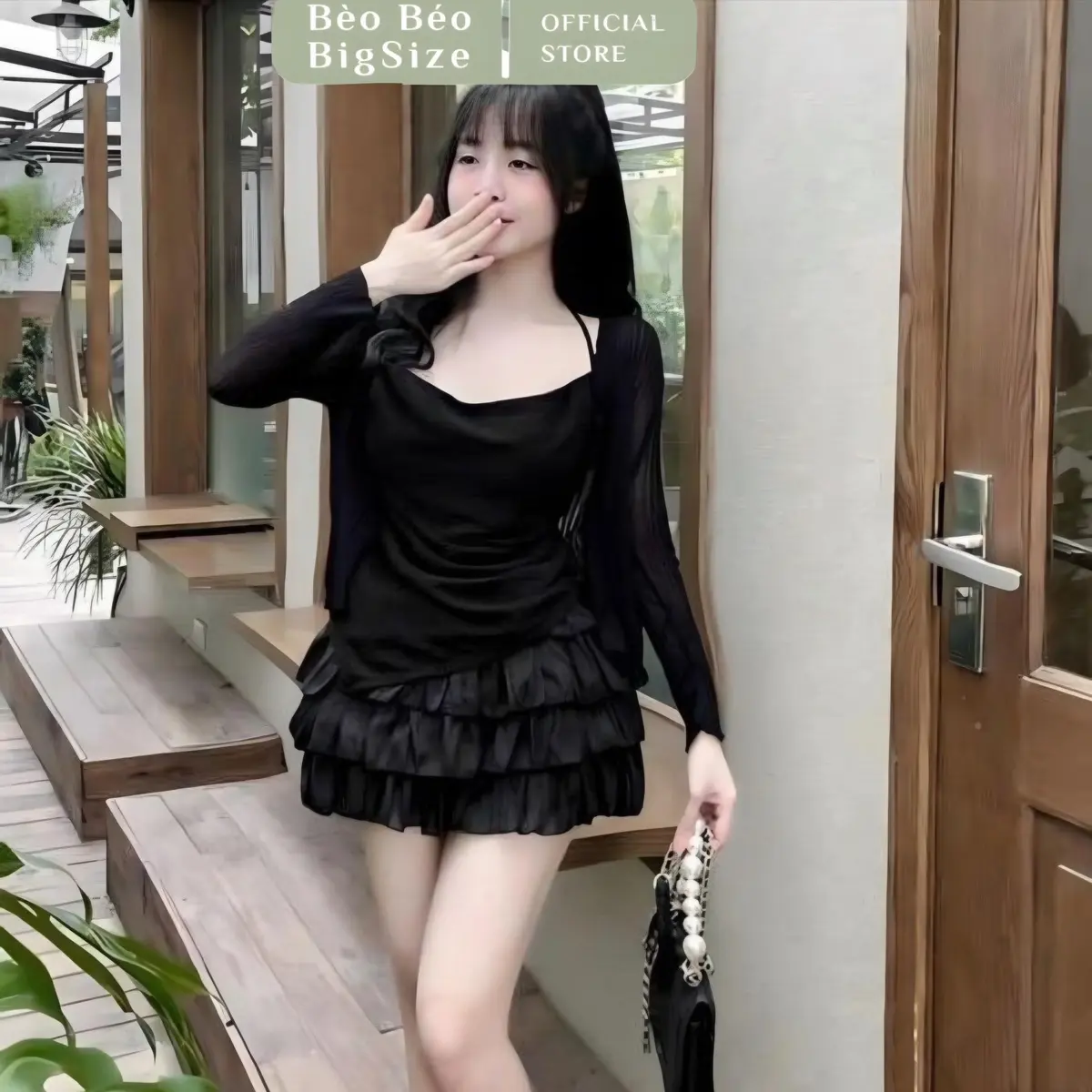 [BÈO BÉO BIGSIZE ]SET 3 MÓN CHÂN VÁY XOÈ TẦNG ÁO NHŨ CỔ TIM KÈM KHOÁC BIGSIZE 50-90KG Nữ Women