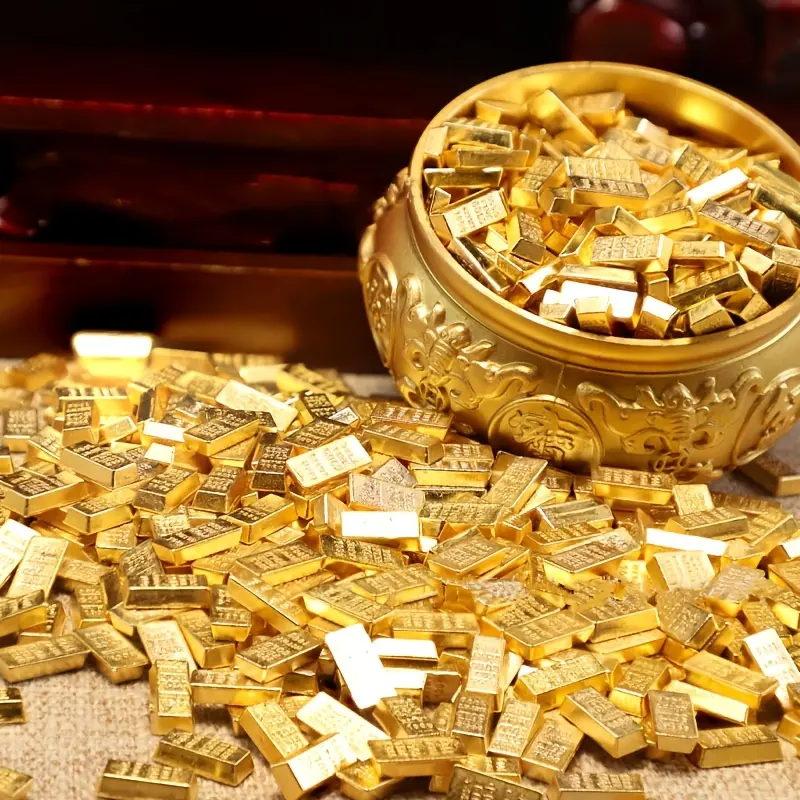 100pcs Mini Alloy Golden Bars 11x6mm - Feng Shui Wealth & Prosperity Decor, Lucky Charm for Home and Office, Perfect for St. Patrick's Day, Easter, Ramadan