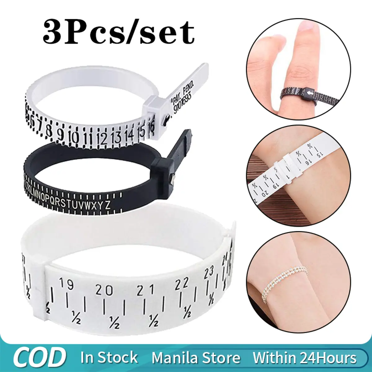 3pcs/set Ring Sizer Measuring Tool Reusable Ring Size Bracelet Sizer ...