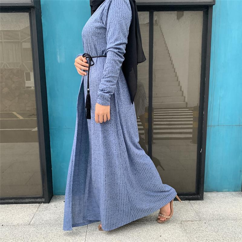 Product Introduction of Cross-Border Autumn Winter Muslim Women's Clothing In-Stock Long Sleeve Knitted Sweater Coat Robe 1853 9