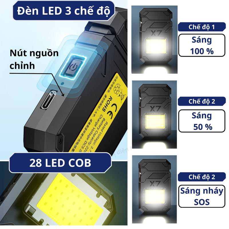 Đèn pin led cob mini X7 đa chức năng 3 chế độ ánh sáng bỏ túi tiện dụng mang theo du lịch dã ngoại, chiếu sáng trong gia đình 4