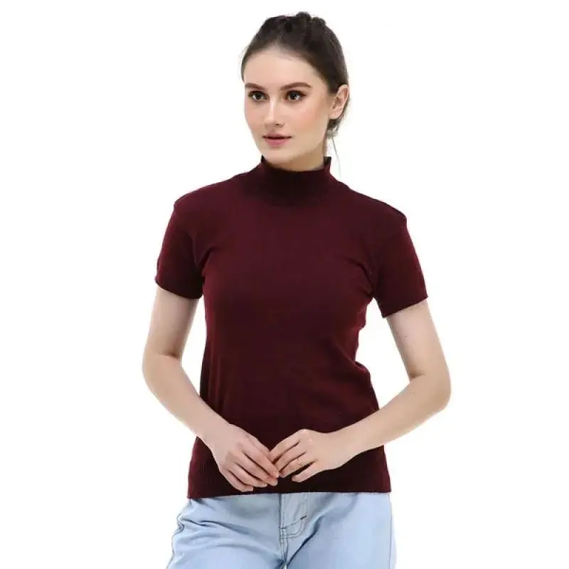 Turtleneck lengan pendek Wanita Fashionable Atasan High