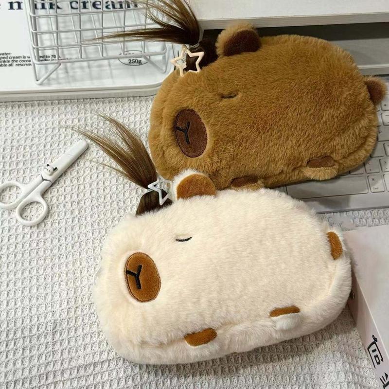 Capybara Plush Pen Case Student Cartoon Large Capacity Stationery Storage Bag School Supplies 2