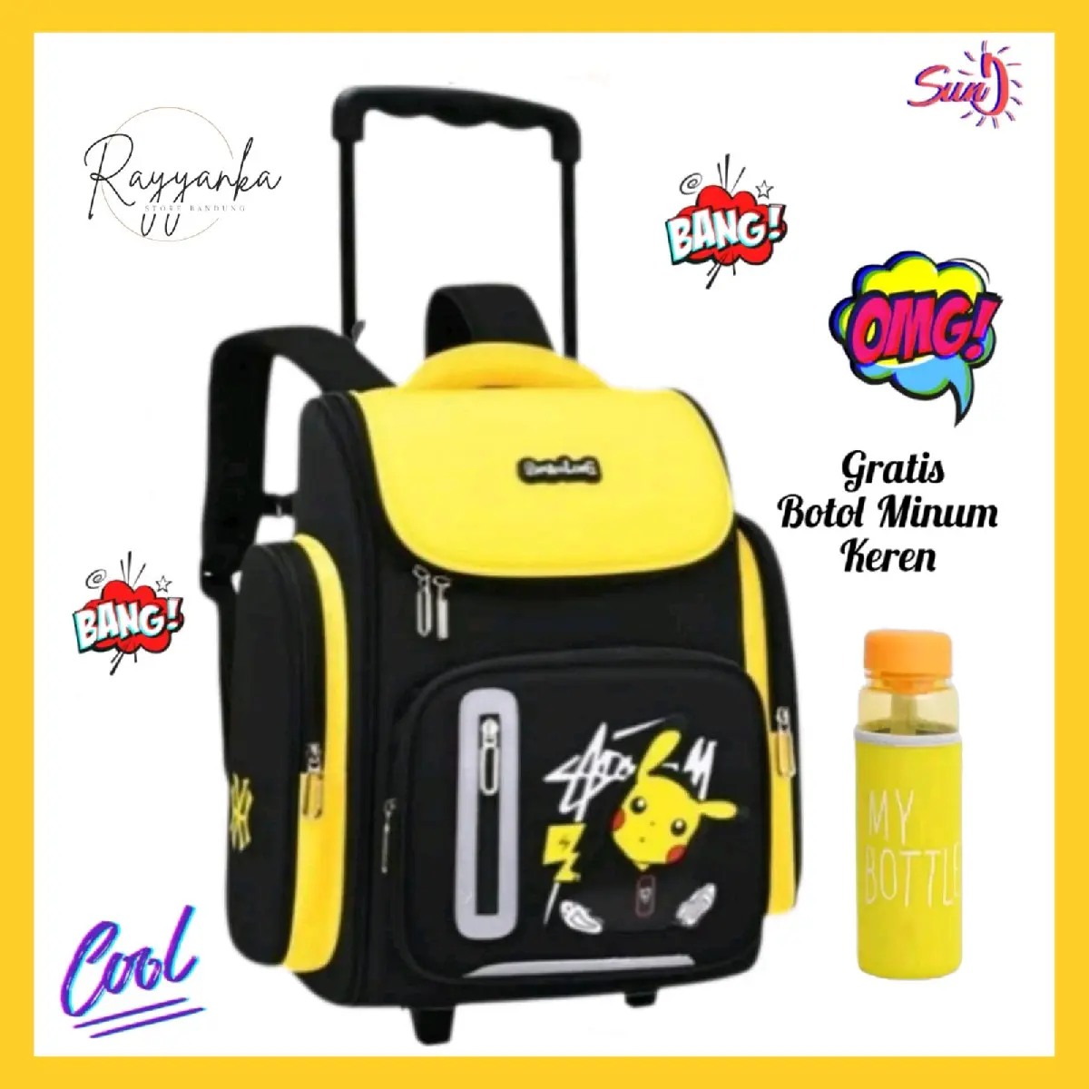 Tas Troli Backpack Pokkemon Untuk Laki Laki PAUD Dan TK Free My Bottle