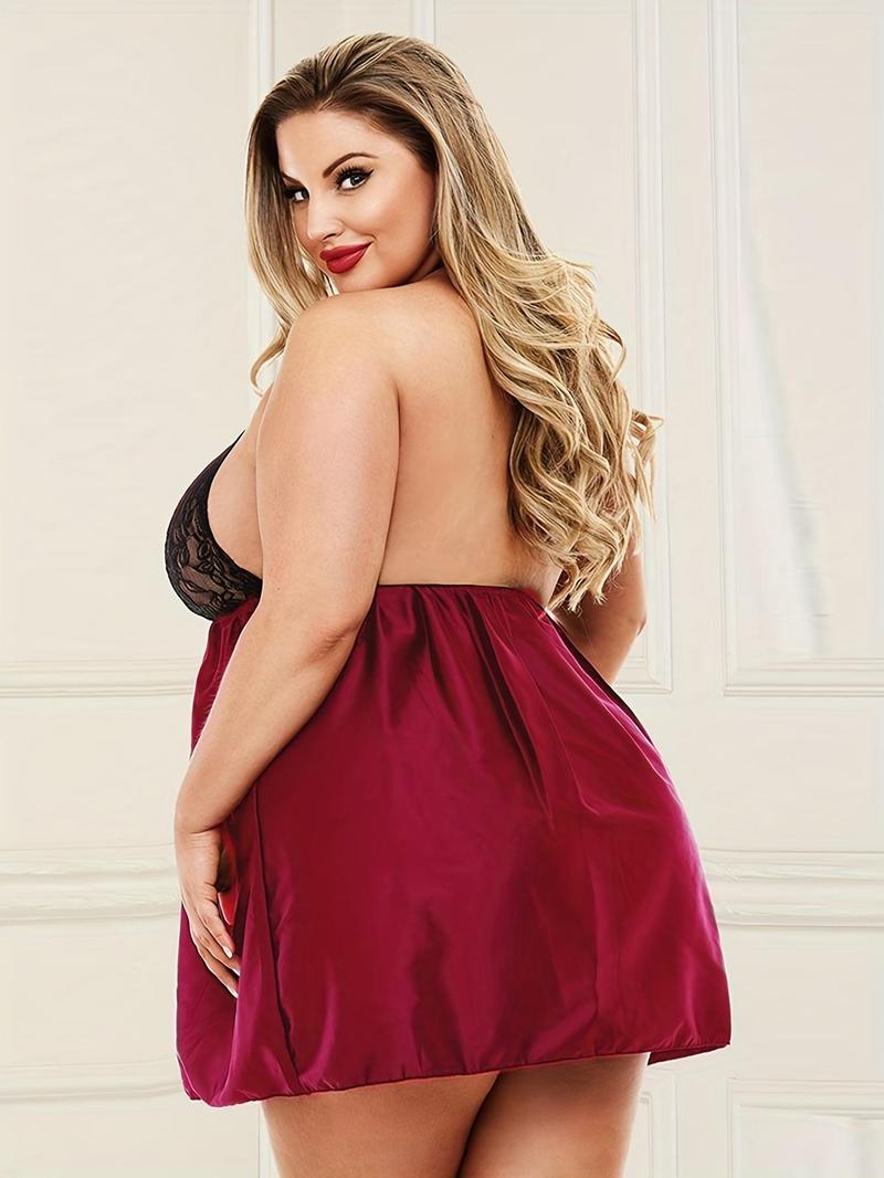 Product Introduction of 【Plus Size】 Solid Lace Nightdress, Sexy Elegant Comfy Breathable Nightgown for Women, Women's Sleepwear for All Seasons 7