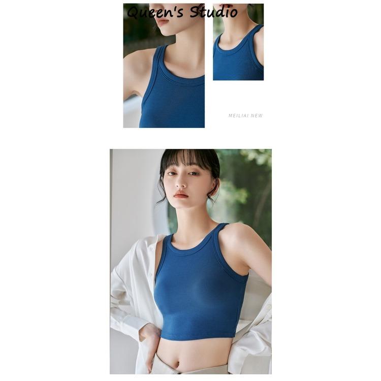Áo Crop Top Cổ Điển Cổ Tròn, Ngắn, Dành Cho Nữ, Có Đệm Ngực, Áo Vest Mỏng, Thích Hợp Tập Thể Dục Và Yoga, Không Tay, Chất Lượng Cao, Áo, Queen 'S Studio Sport Tập Yoga 8