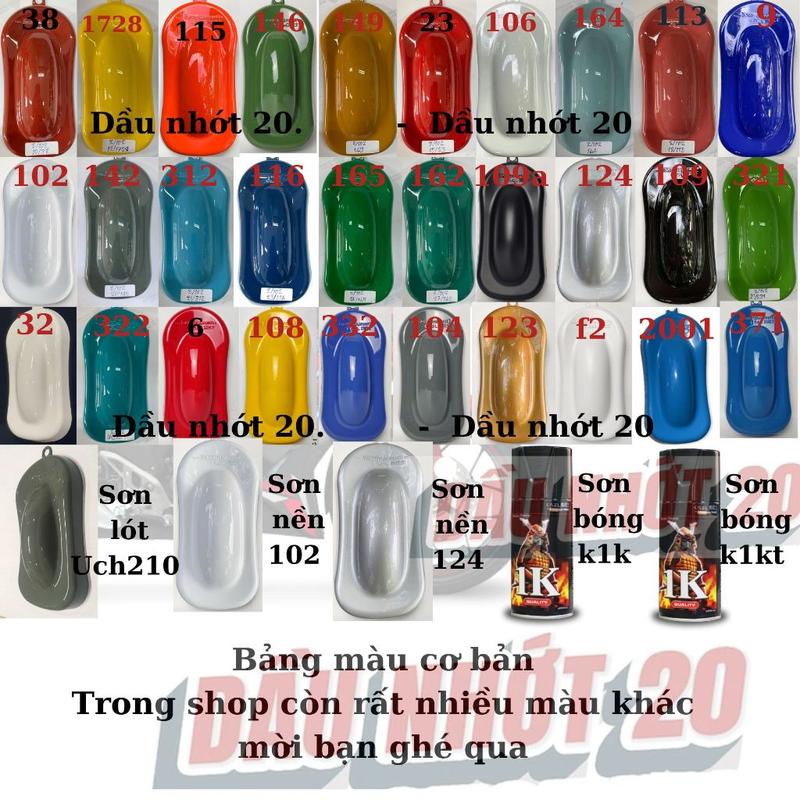  Sơn samurai đủ màu đen bóng đen nhám trắng bạc xanh đỏ vàng cam xanh quân đội hạt dẻ xám hồng tím,... 