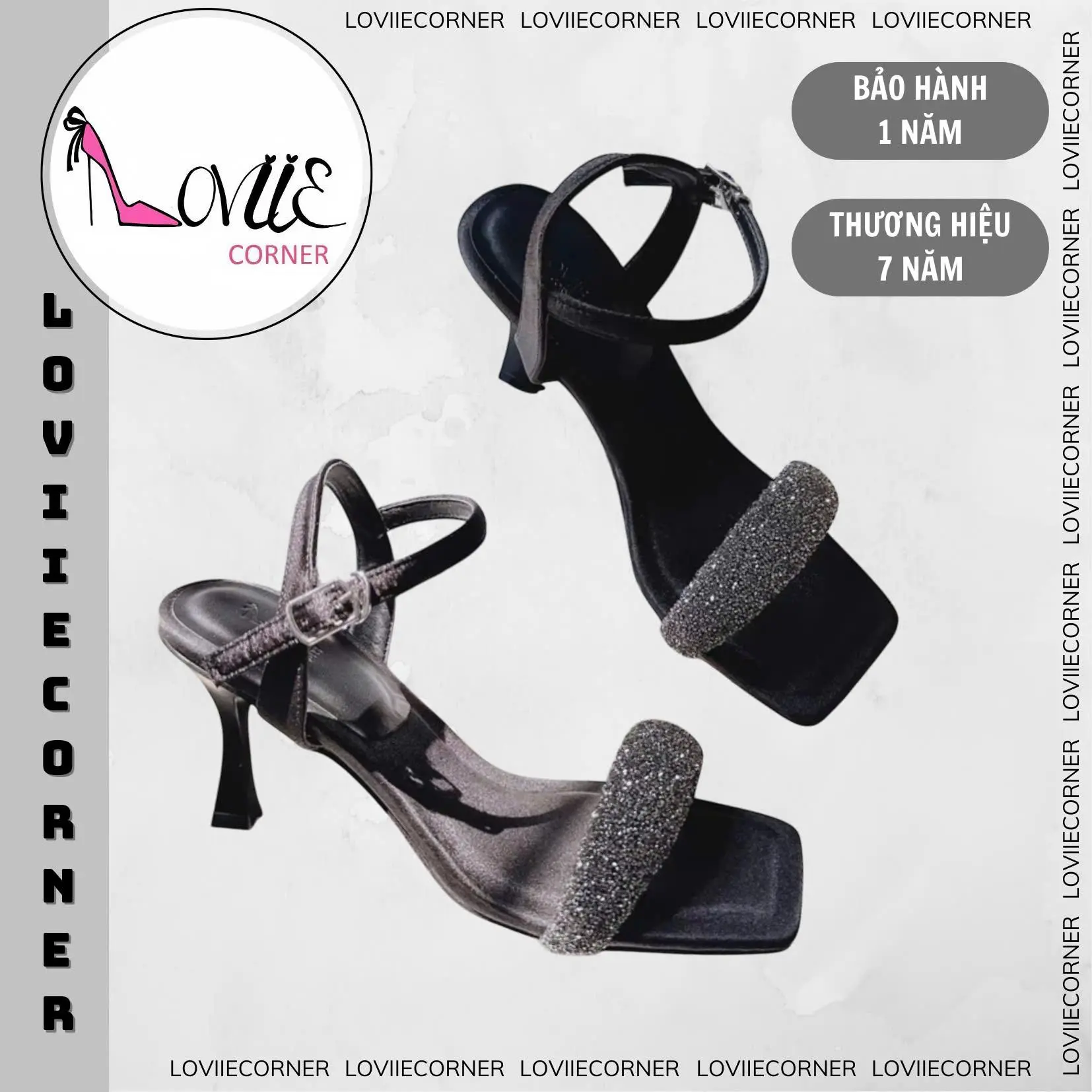 LOVIIECORNER - GIÀY CAO GÓT QUAI NGANG ĐÍNH ĐÁ HỞ HẬU CÀI - GIÀY THỜI TRANG NỮ HIỆN ĐẠI GÓT TRỤ LOE NHỎ 7 PHÂN  MŨI VUÔNG - G241038