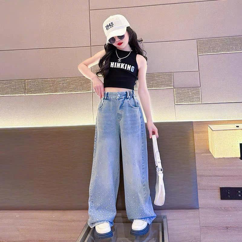 Product Introduction of Quần Jean Dài Dáng Suông Đính Đá Phong Cách Cá Tính Cho Bé Gái Size 18-46kg 17