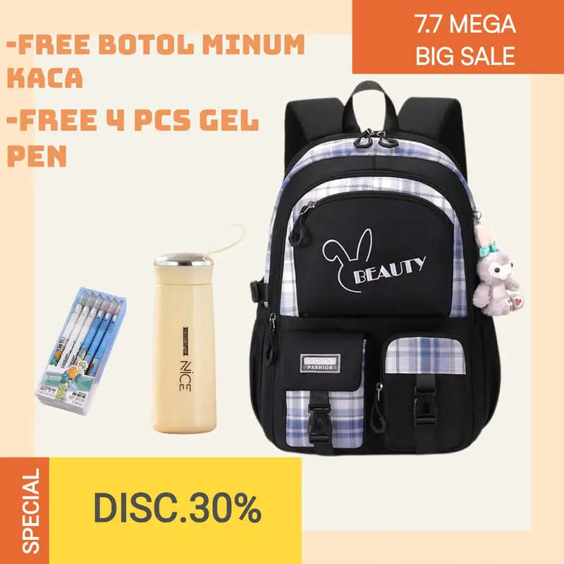 Ransel Wanita Korean Style Tas Anak Perempuan Kekinian Gratis Botol Minum Kaca Fashion 1
