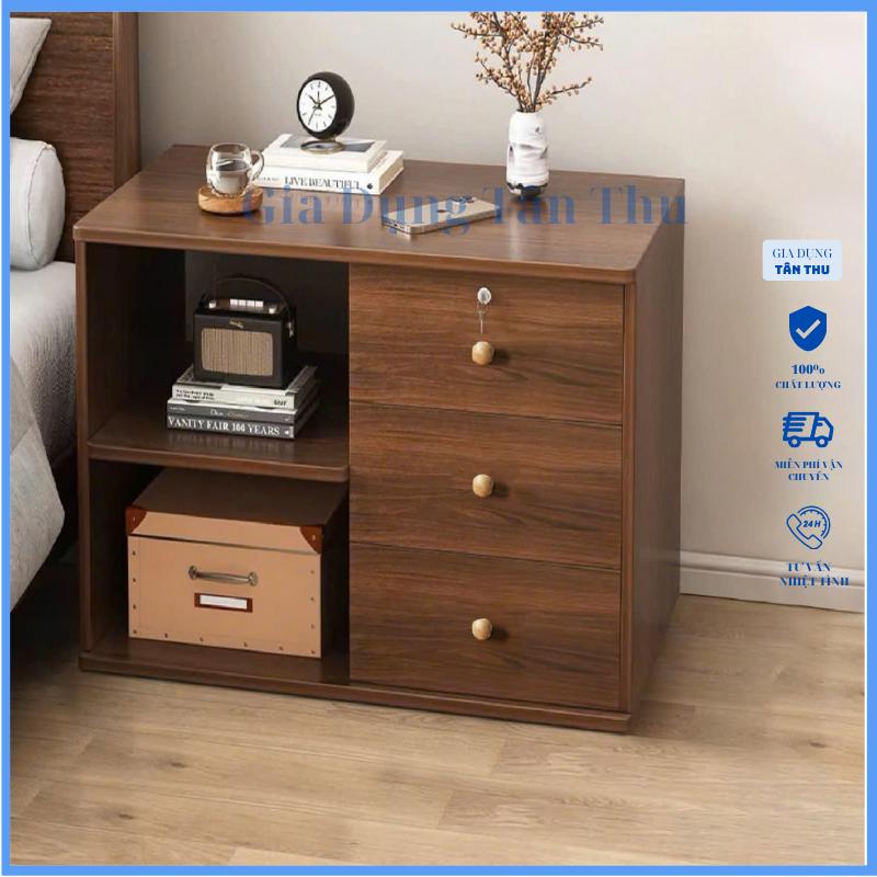 Tủ đa năng có khoá, tủ để đầu giường Gỗ MDF phủ melamine hiện đại sang trọng, màu gỗ sậm, kích thước 60x30x60cm