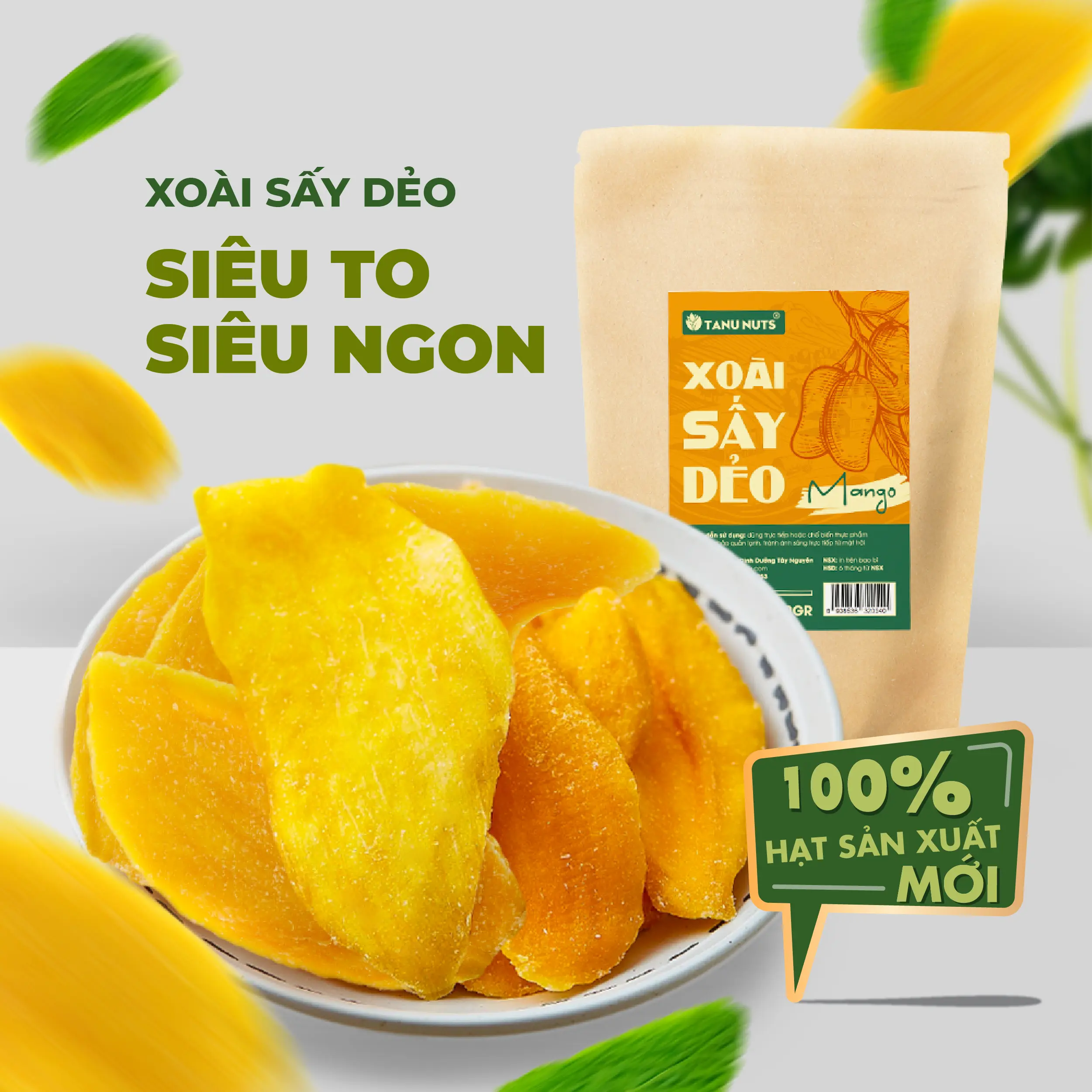 Combo 2 túi Xoài sấy dẻo TANU NUTS túi 400g, trái cây sấy tự nhiên tốt cho sức khỏe, ăn vặt  Snack Food Thức Ăn, lượng đường thấp  Chua chua ngọt ngọt xoài  không hạt